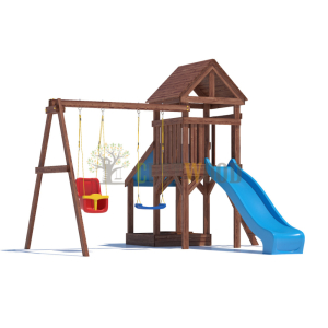 Детская деревянная игровая площадка для улицы дачи CustWood Scout SC6 с деревянной крышей